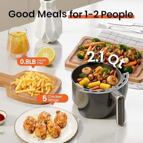 2.1Qt Small Air Fryer - Compact Digital Mini Airfryer with 7-in-1 Presets, 98% Less Oil, Adjustable Temperature & Timer, Shake Reminder, Nonstick, BPA-Free, Dishwasher Safe, Fast & Crispy Cooking