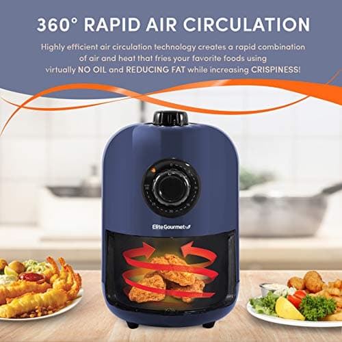 Elite Gourmet EAF1121BG Personal 1.1 Qt. Compact Space Saving Electric Hot Air Fryer Oil-Less Healthy Cooker, Timer & Temperature Controls, 1000W