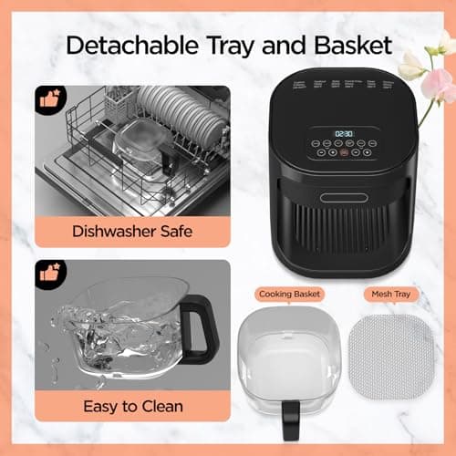 4.5QT Glass Air Fryer,1200W Multiple Air Fryer with Viewing Glass Pot,Nonstick & Dishwasher Safe Basket,Non-Toxic,Features Digital Timer, Automatic Shutoff,Used for French Fries,Fish,Cake (Black)