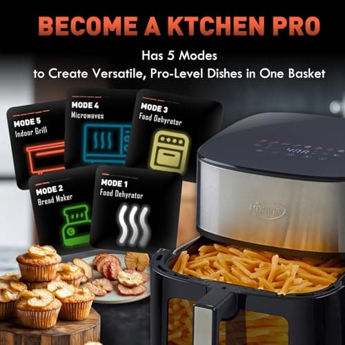 Air Fryer 8 in 1, Large 8.5 QT Airfryer with Easy View Windows,MAX 450℉ for Crispy, 85% Less Oil, Fast Roast, Preheat, Shake, Bake, Non-Stick Basket for Easy Clean, With Professional Recipes