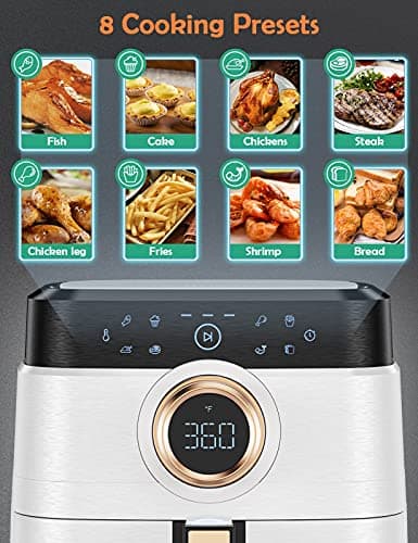 Air Fryer, ALLCOOL Airfryer Oven 8QT Large Air Fryer 1700W 8-in-1 with Touch Screen Air Fryers Dishwasher Safe Nonstick Tray Freidora de Aire 32 Recipes BPA & PFOA Free White Air Fryer