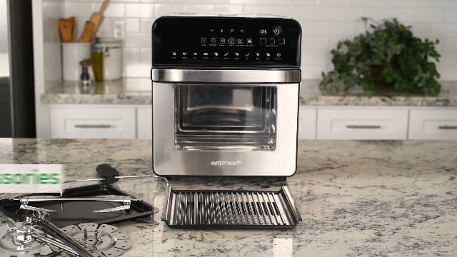 GoWISE USA 14.7-Quart Air Fryer Grill with Dual Heating Elements & Oven with Rotisserie, Dehydrator, Preheat and Broil Functions + 11 Accessories with 2 Recipe Books (Stainless Steel/Black), Ultimate