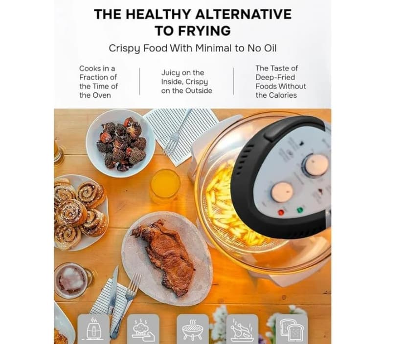 Air Fryer Toaster Oven Combo 16Qt Kitchen Countertop Convection Rotisserie 1300W Large Glass Bowl Black
