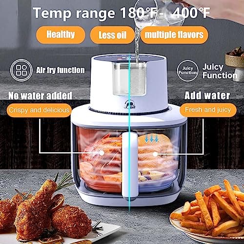 X&E Glass Air Fryer And Juicy Function Air Fryer Plus 6-in-1 Cooking Menus, 4.8 Quart Capacity with Touch Control Panel, 360° Visible Glass Cup, Tender Roast, Digital Electric Hot Airfryer