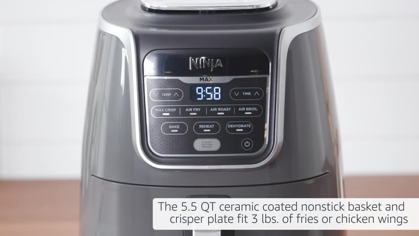 Ninja AF161 Max XL Air Fryer that Cooks, Crisps, Roasts, Bakes, Reheats and Dehydrates, with 5.5 Quart Capacity, and a High Gloss Finish, Grey