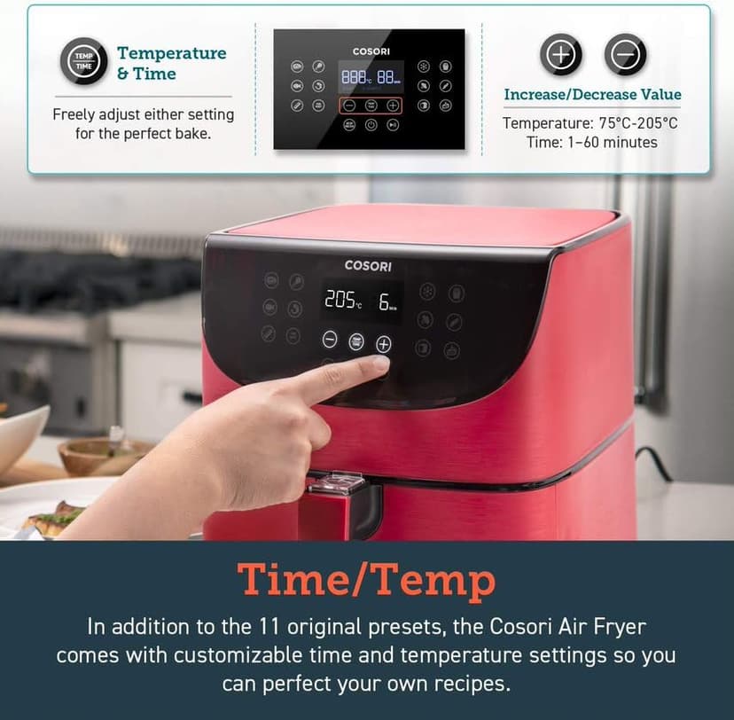 COSORI Air Fryer 5.8QT Oil-Free XL Electric Hot Air Fryers Oven, Programmable 11-in-1 Cooker with Preheat & Shake Reminder, Equipped Digital Touchscreen and Nonstick Basket, 100 Recipes, Red