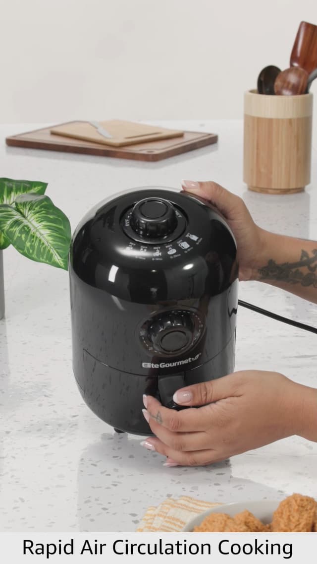 Elite Gourmet EAF-1121X Personal 1.1 Qt. Compact Space Saving Electric Hot Air Fryer Oil-Less Healthy Cooker, Timer & Temperature Controls, 1000W Black