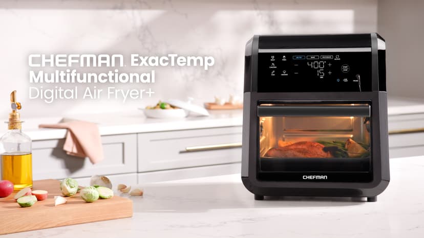 CHEFMAN ExacTemp™ 12 Quart 5-in-1 Air Fryer with Integrated Smart Cooking Thermometer, 28 Touchscreen Presets, Rotisserie, Dehydrator, Bake, XL Convection Oven with Auto Shutoff, Black