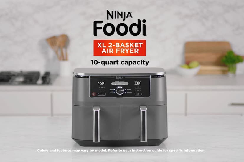 Ninja DZ401 Foodi 10 Quart 6-in-1 DualZone XL 2-Basket Air Fryer with 2 Independent Frying Baskets, Match Cook & Smart Finish to Roast, Broil, Dehydrate for Quick, Easy Family-Sized Meals, Grey