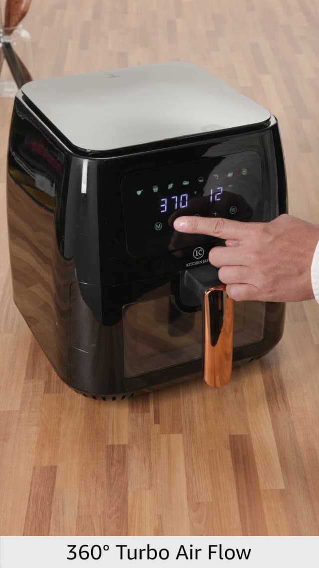 [Kitchen Elite] Air Fryer 8 Qt With Clear Window, Large Airfryer, 8 Presets, One-touch Panel, 360° Turbo Airflow Tech, Nonstick Air Fryers Basket, Dishwasher-safe, Elegant Black Design