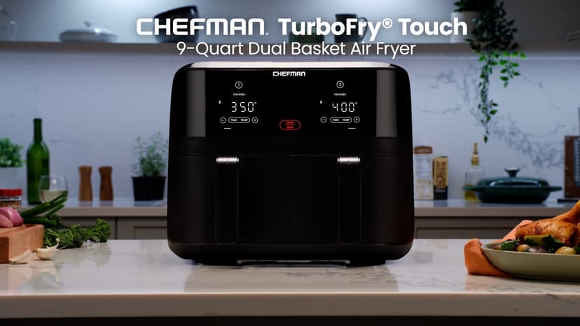 Chefman TurboFry Touch Dual Air Fryer, Maximize The Healthiest Meals With Double Basket Capacity, One-Touch Digital Controls And Shake Reminder For The Perfect Crispy And Low-Calorie Finish