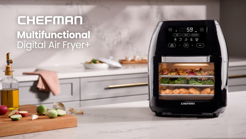 CHEFMAN Multifunctional Digital Air Fryer+ Rotisserie, Dehydrator, Convection Oven, 17 Touch Screen Presets Fry, Roast, Dehydrate, Bake, XL 10L Family Size, Auto Shutoff, Large Easy-View Window, Black
