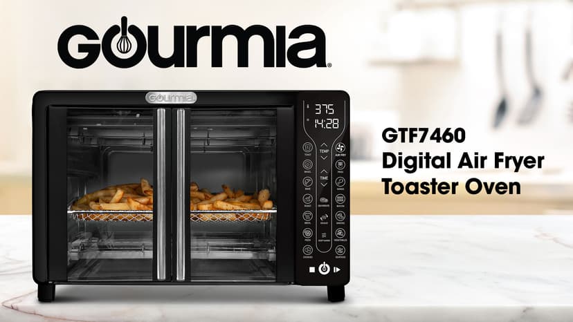 Gourmia Toaster Oven Air Fryer Combo 17 cooking presets 1700W french door digital air fryer oven 24L capacity accessories, convection rack, baking pan tray recipe book GTF7460,Large,Black