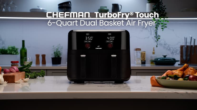 Chefman 6 Quart Dual Basket Air Fryer - Digital Touchscreen, Smart Sync Finish, Hi-Fry, Auto Shutoff, 2 Independent 3QT Nonstick Dishwasher-Safe Frying Baskets - Digital Double Air Fryer - Black
