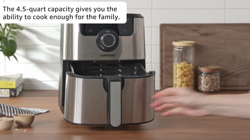 CHEFMAN Air Fryer Healthy Cooking, 4.5 Qt,User Friendly and Dual Control Temperature, Nonstick Stainless Steel, Dishwasher Safe Basket, w/ 60 Minute Timer & Auto Shutoff
