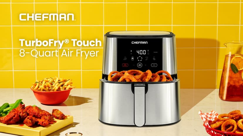 Chefman TurboFry® Touch Air Fryer, XL 8-Qt Family Size, One-Touch Digital Control Presets, French Fries, Chicken, Meat, Fish, Nonstick Dishwasher-Safe Parts, Automatic Shutoff, Stainless Steel