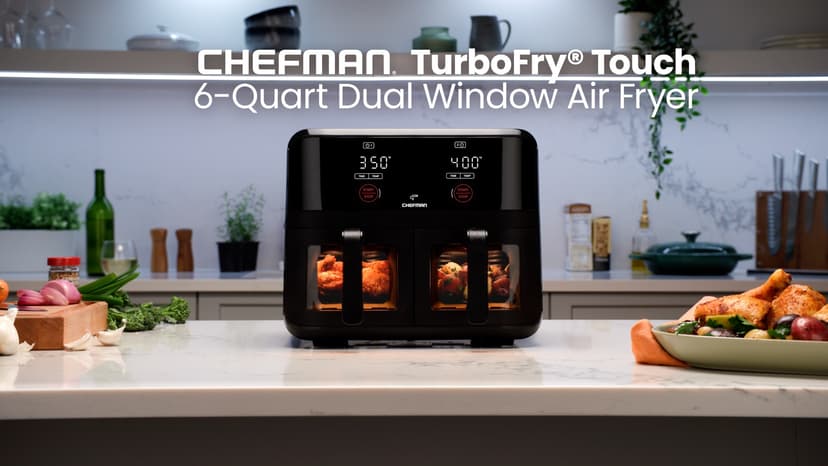 CHEFMAN 6 Quart Dual Basket Air Fryer Oven with Easy View Windows, Sync Finish, Hi-Fry, Auto Shutoff, 2 Independent 3Qt Nonstick Dishwasher Safe Frying Baskets, Digital Double Air Fryer - Black