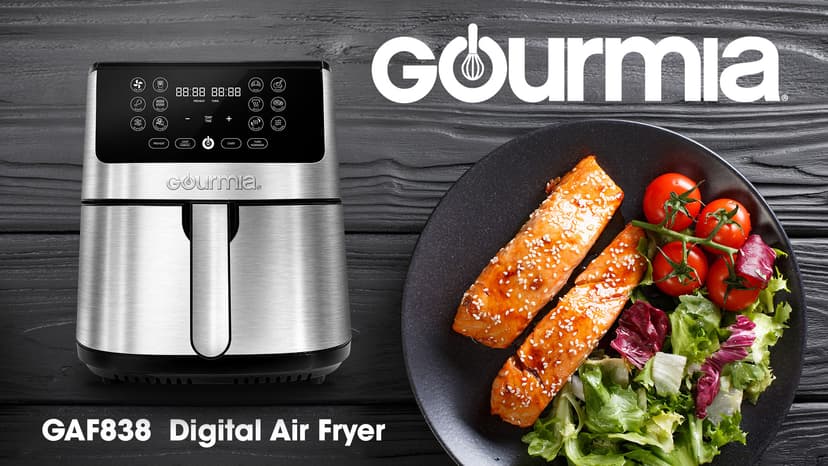 Gourmia Air Fryer Oven Digital Display 8 Quart Large AirFryer Cooker 12 Touch Cooking Presets, XL Air Fryer Basket 1700w Power Multifunction GAF838 Black and stainless steel air fryer
