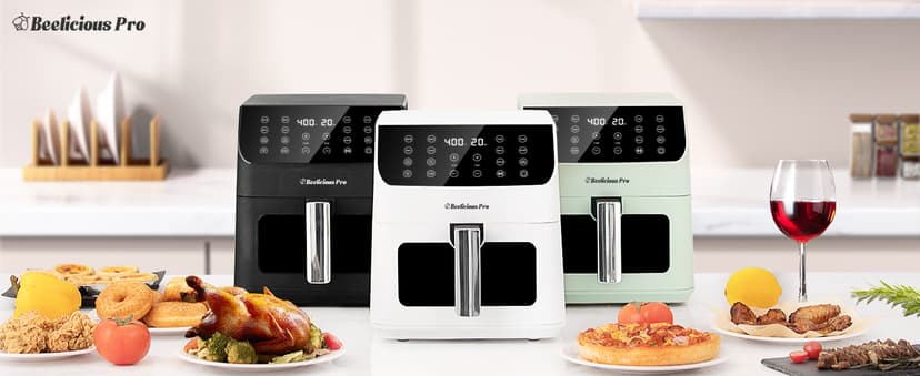Beelicious 5.8QT Large Air Fryer, 12-in-1 Digital Airfryer with Clear Window, 40+ Recipes, Flavor-Lock Tech, Shake Reminder, Compact, Quiet, Dishwasher Safe, Nonstick (Black)