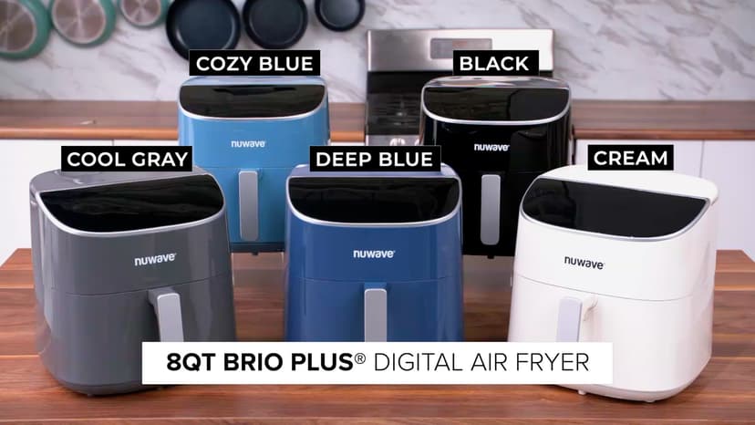 Nuwave Brio Plus Air Fryer 8 Qt, New & Improved, PFAS-FREE, 7 Digital One-Touch Cook Functions that AIR FRY, BAKE, ROAST, DEHYDRATE, TOAST, REHEAT, PREHEAT, 150 Presets, 50°F~400°F, 700/1500/1800W