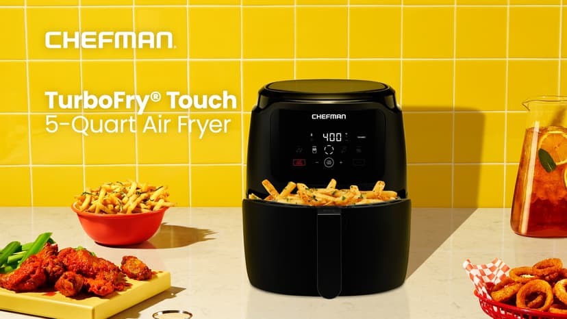 Chefman Digital Air Fryer, Large 5 Qt Family Size, One Touch Digital Control Presets, French Fries, Chicken, Meat, Fish, Nonstick Dishwasher-Safe Parts, Automatic Shutoff, Black