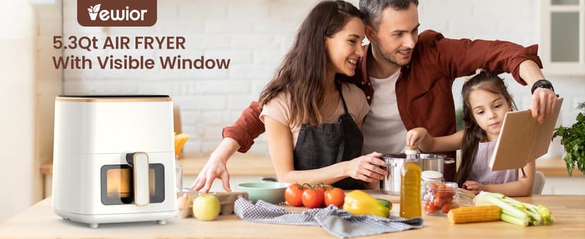 VEWIOR Air Fryer, 5.3Qt Airfryer with Viewing Window, 7 Custom Presets Large Oven with Smart Digital Touchscreen,Non-stick and Dishwasher-Safe Basket