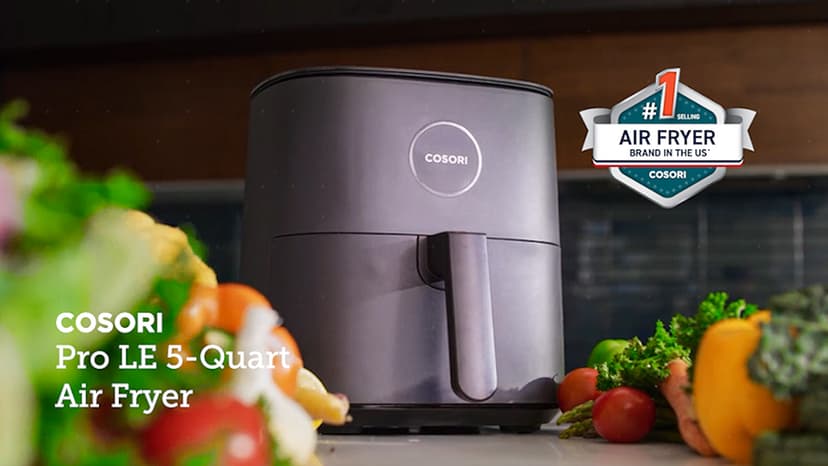 COSORI Air Fryer Pro 9-in-1, Compact 5QT, 450℉: Half Time & Chef-Grade Cook, One-Wipe Clean Glass Panel, 130+ In-App Recipes with Nutritional Info, Nonstick & Dishwasher-Safe Basket, Gray