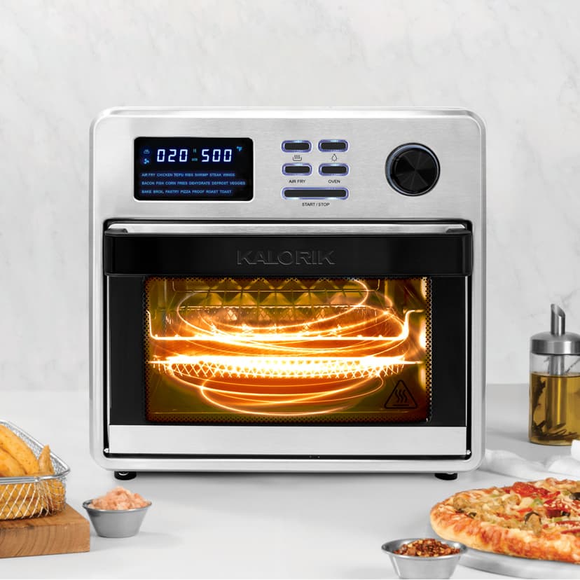 Kalorik MAXX® Digital 16-Quart Air Fryer Oven, 9-in-1 Countertop Toaster Oven and Air Fryer Combo, 21 Smart Presets, 9 Easy-to-Clean Accessories, 1600W, Stainless Steel, AFO 50932 OW