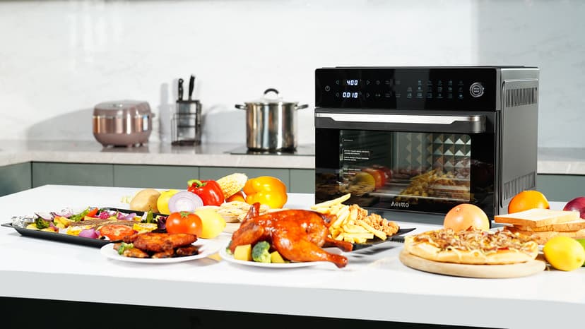 Aeitto® 32-Quart PRO Large Air Fryer Oven| Toaster Oven Combo | with Rotisserie, Dehydrator and Full Accessories | 19-In-1 Digital Airfryer | Fit 13" Pizza, 9pcs Toast, 1800w, Black