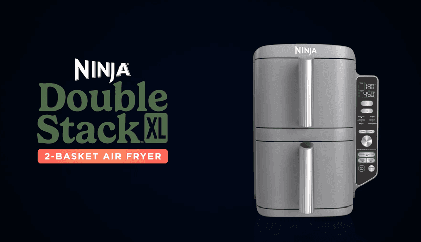 Ninja Air Fryer, 10QT DoubleStack XL 2-Basket, Compact Design, Cooks 5lb Whole Chicken, Feeds Up to 8 People, 6-in-1 Air Fryer, Roast, Bake & More, Easy to Clean, Dishwasher Safe Parts, Grey, SL401