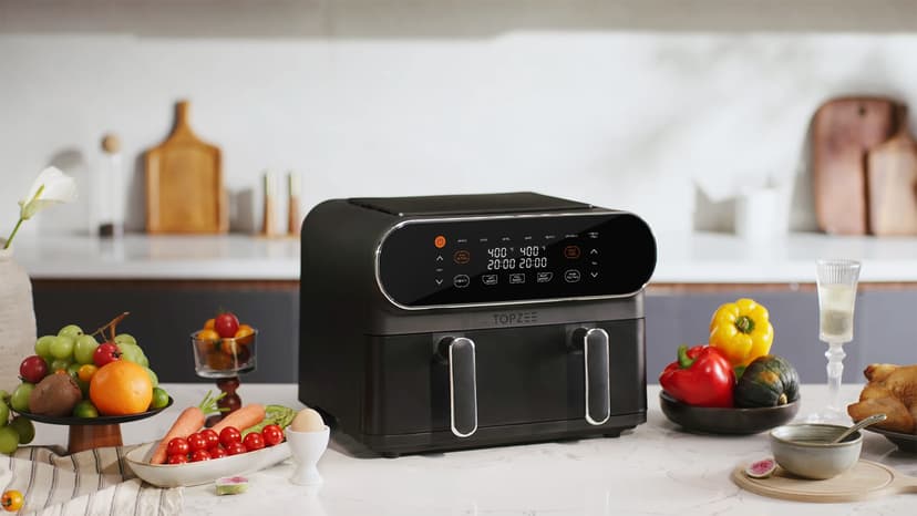 11-QT Large Air Fryer - 8 in 1 XL Airfryer with Flex Basket, Divider for Dual Cooking, Preheat, Air Fry, Roast, Broil, Bake, Reheat, Dehydrate, French Fries, Dishwasher Safe, Black