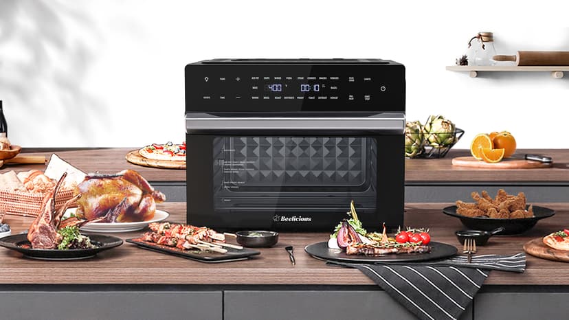 32QT Extra Large Air Fryer, 19-In-1 Air Fryer Toaster Oven Combo with Rotisserie and Dehydrator, Digital Convection Oven Countertop Airfryer Fit 13" Pizza, 6 Accessories, 1800w, Black