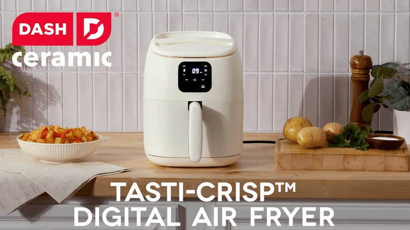 DASH Tasti-Crisp™ Ceramic Air Fryer Oven, 2.6 Qt., Cream – Compact Air Fryer for Healthier Food in Minutes, Ceramic Nonstick Surface, Ideal for Small Spaces - Auto Shut Off, Digital, 1000-Watt