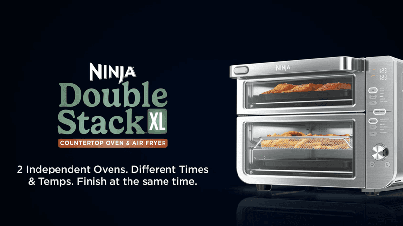 Ninja Air Fryer & Toaster Oven, Double Stack XL, Countertop Oven, 12-in-1 Fits 4.5lb Chicken, Pizza, Bagel, 6lbs of Wings, SmartFinish Cook 2 Different Meals at the Same Time, Stainless Steel, DCT601