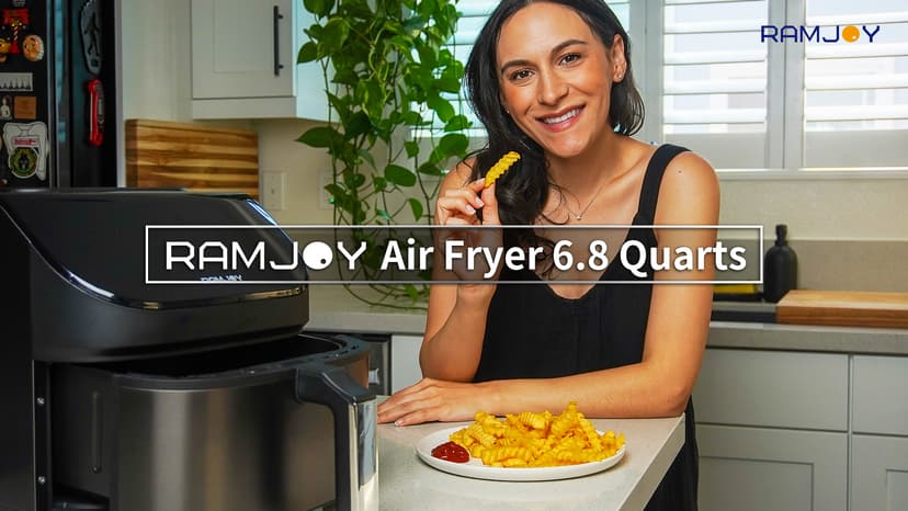 Air Fryer 6.8 Quarts, 10-in-1 Functions, Air Fry, Roast, Bake, Broil, Dehydrate, Large & Compact Air Fryers, Nonstick & Dishwasher-Safe Airfryer Basket, Stainless Steel Air Fryer, Metal Grey