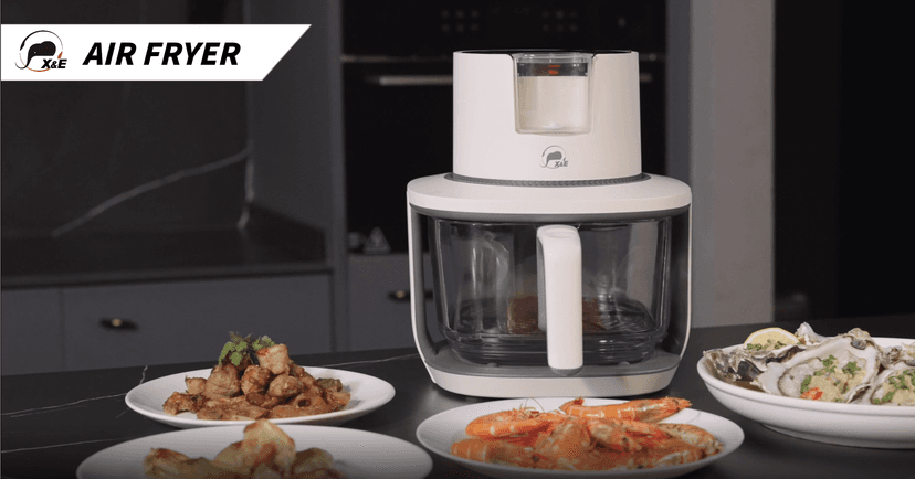 X&E Glass Air Fryer And Juicy Function Air Fryer Plus 6-in-1 Cooking Menus, 4.8 Quart Capacity with Touch Control Panel, 360° Visible Glass Cup, Tender Roast, Digital Electric Hot Airfryer