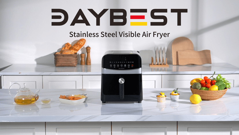 Air Fryer Stainless Steel with Window, DAYBEST 6QT Ceramic Airfryer Non Toxic with Up & Down Heats 1700W Max 450°F, 12 Presets/DIY, Dishwasher Safe Non Stick Basket and Pan (Stainless Steel)