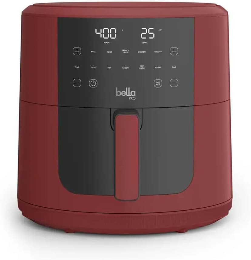 Bella-Pro SmartCrisp 8-Quart Air Fryer, Digital Touchscreen, Nonstick Ceramic Coating, 6 Cooking Presets, 1700W Power, Oil-Free Cooking, Family-Sized Capacity, Dishwasher-Safe, Brick