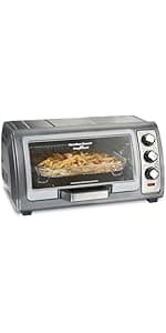 Hamilton Beach 6-in-1 Sure Crisp Air Fryer Toaster Oven Combo & Electric Indoor Grill, 450 F Searing Temp, Bake, Broil, Toast and Pizza Function, .88 cu. ft., 6 Slice Capacity, Stainless Steel (31395)