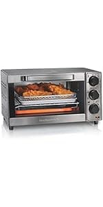 Hamilton Beach 6-in-1 Sure Crisp Air Fryer Toaster Oven Combo & Electric Indoor Grill, 450 F Searing Temp, Bake, Broil, Toast and Pizza Function, .88 cu. ft., 6 Slice Capacity, Stainless Steel (31395)