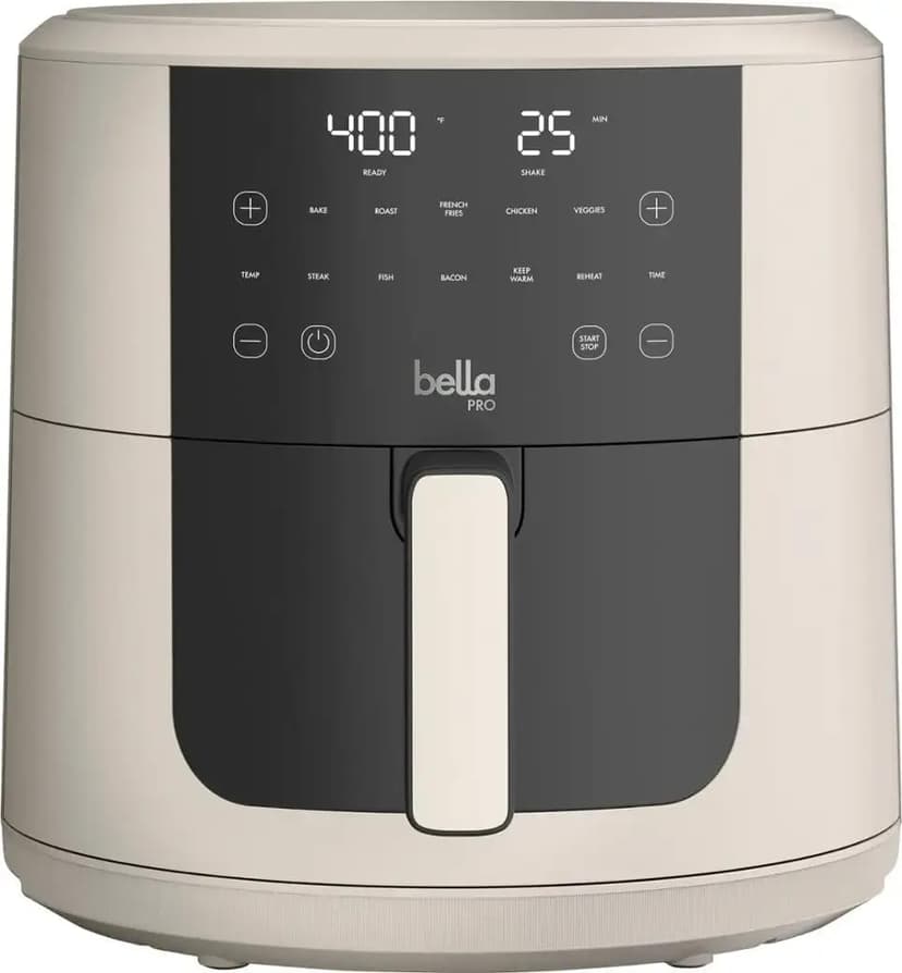 Bella-Pro SmartCrisp 8-Quart Air Fryer, Digital Touchscreen, Nonstick Ceramic Coating, 6 Cooking Presets, 1700W Power, Oil-Free Cooking, Family-Sized Capacity, Dishwasher-Safe, Oatmilk