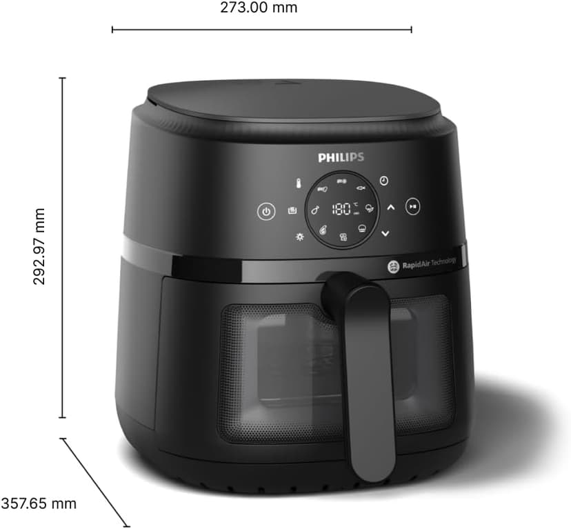 Philips 2000 Series Airfryer - 4.4 qt (4.2 l) Pan, 13 Cooking Functions, RapidAir Technology, Healthy Cooking with 90% Less Fat, Efficient & Fast (NA220/00)