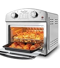 PlumChef 13 Quart 4 Slices Air Fryer Convection Toaster Oven, 1500W, 7 in 1 Multifunction with Roast, Bake, Grill, Broil, Toast, Dehydrate, Defrost (Dark Black)