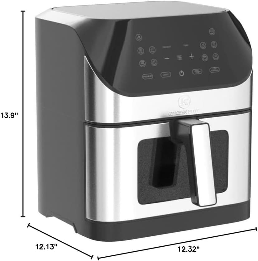 Kitchen Elite®Air Fryer with 360° turbo airflow technology, 8 Preset Functions, 8 Qt Family Size with Probe Thermometer ,Nonstick Square Air Fryer Basket with Window, Auto Shut Off Feature, Black