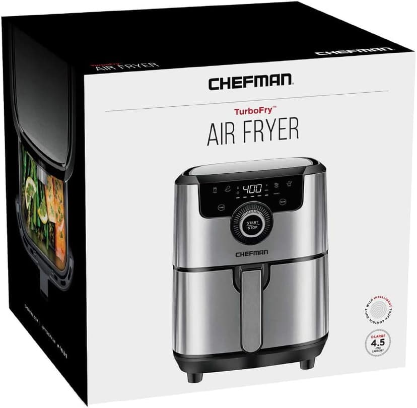 CHEFMAN Air Fryer Healthy Cooking, 4.5 Qt,User Friendly and Dual Control Temperature, Nonstick Stainless Steel, Dishwasher Safe Basket, w/ 60 Minute Timer & Auto Shutoff