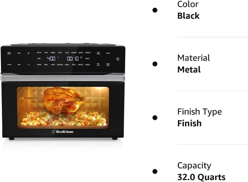 Beelicious® Pro 32QT Extra Large Air Fryer, 19-In-1 Air Fryer Toaster Oven Combo with Rotisserie and Dehydrator, Digital Convection Oven Countertop Airfryer Fit 13" Pizza, 1800w (Black)