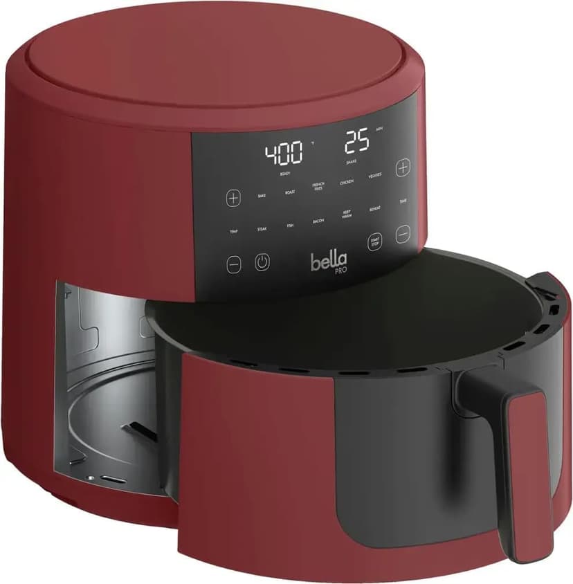 Bella-Pro SmartCrisp 8-Quart Air Fryer, Digital Touchscreen, Nonstick Ceramic Coating, 6 Cooking Presets, 1700W Power, Oil-Free Cooking, Family-Sized Capacity, Dishwasher-Safe, Brick