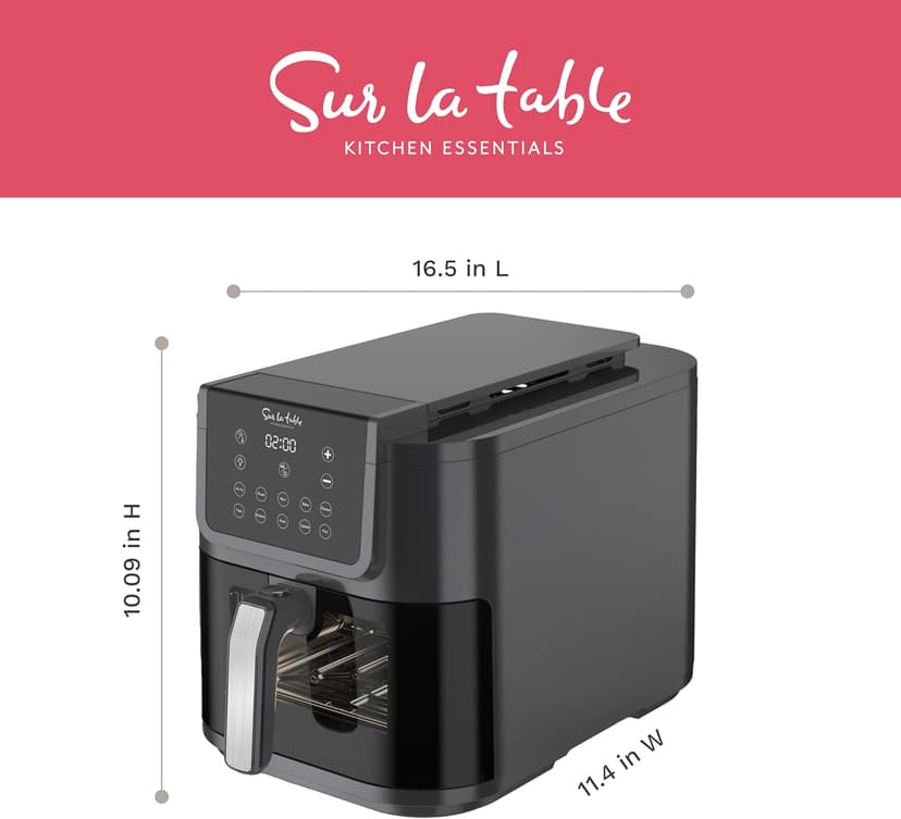SUR LA TABLE KITCHEN ESSENTIALS 5-in-1 Compact 8-Quart Basket Air Fryer with Window for Easy Viewing, Digital Touchscreen Display with 10-Presets, Air Fry, Bake, Broil and Reheat in Minutes, 1500w