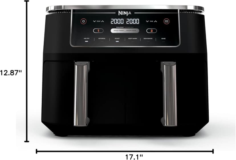 Ninja | Air Fryer | Finish Cooking Multiple Foods at the Same Time | 6-in-1 (Air Fry, Broil, Roast, Keep Warm, Dehydrate, Bake) | Fit up to 8lb Chicken Wings in the two 5 QT Baskets | DZ302
