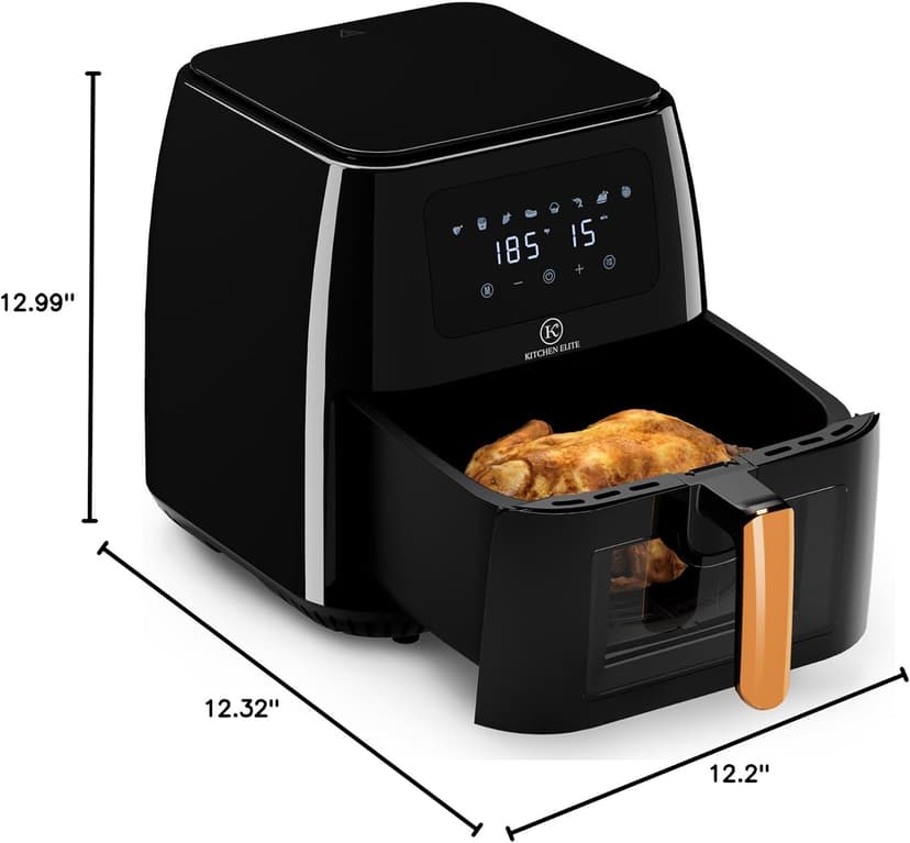 [Kitchen Elite] Air Fryer 8 Qt With Clear Window, Large Airfryer, 8 Presets, One-touch Panel, 360° Turbo Airflow Tech, Nonstick Air Fryers Basket, Dishwasher-safe, Elegant Black Design